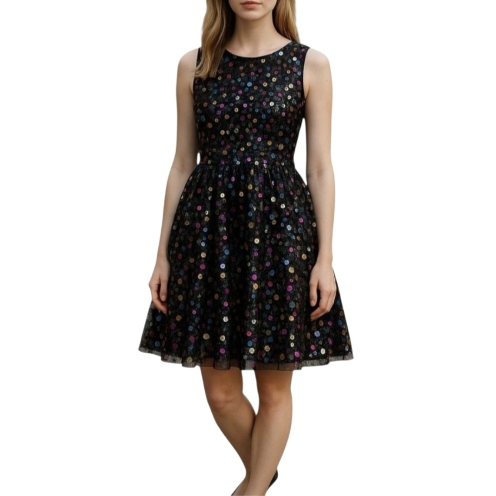 Cat&Jack Elegant Black Multicolor Polka Dot Dress, Size XL(14/16)